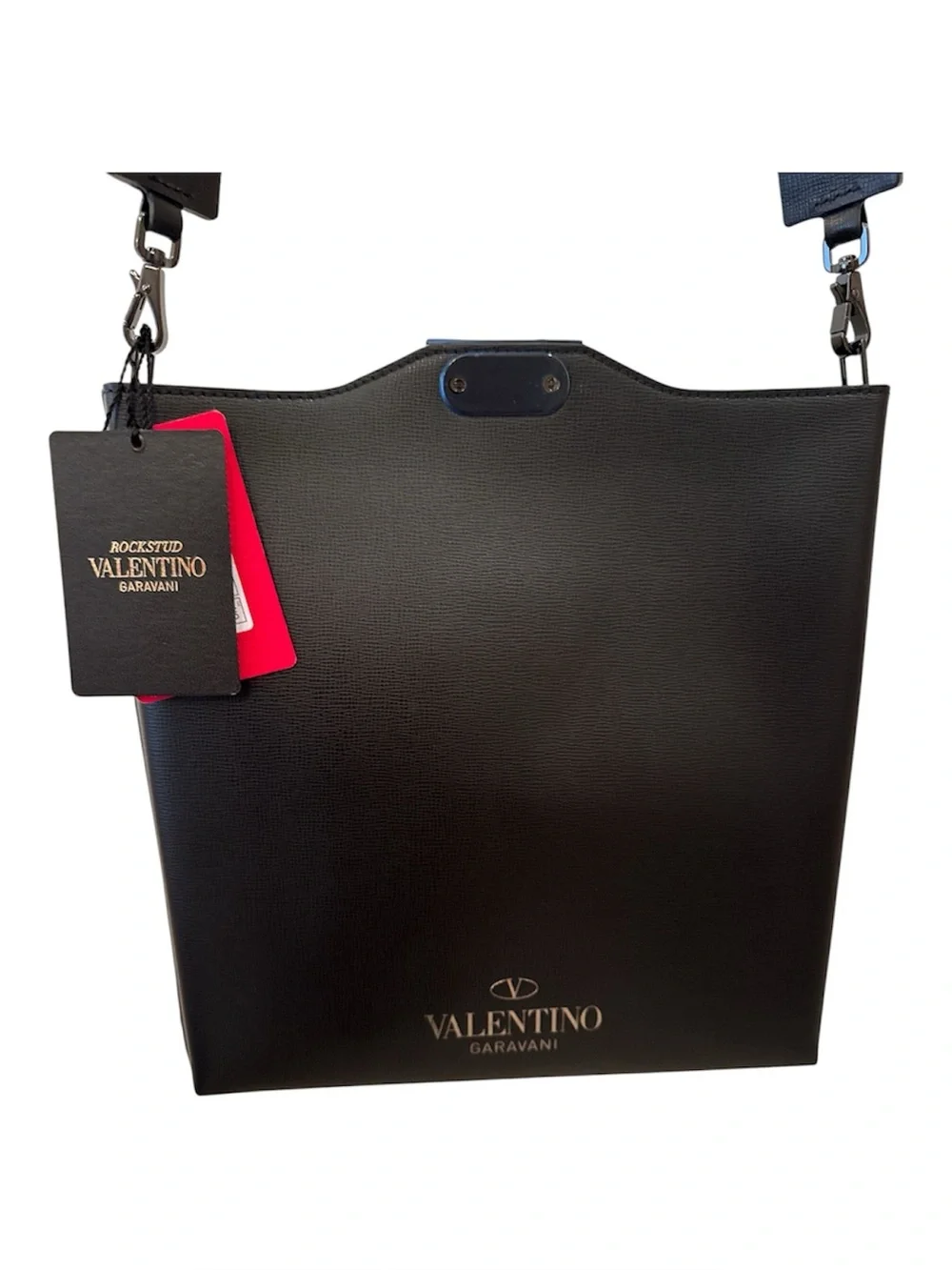 ⭐️NWT⭐️Valentino  Rockstud Logo Embossed Black Leather Crossbody Bag